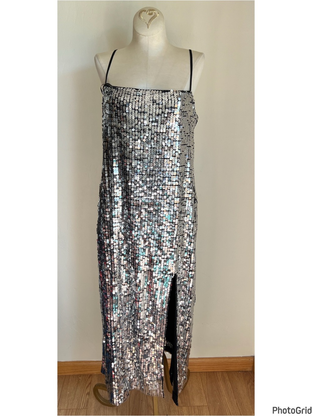 Reformation Silver Sequin Midi Dress Size Large